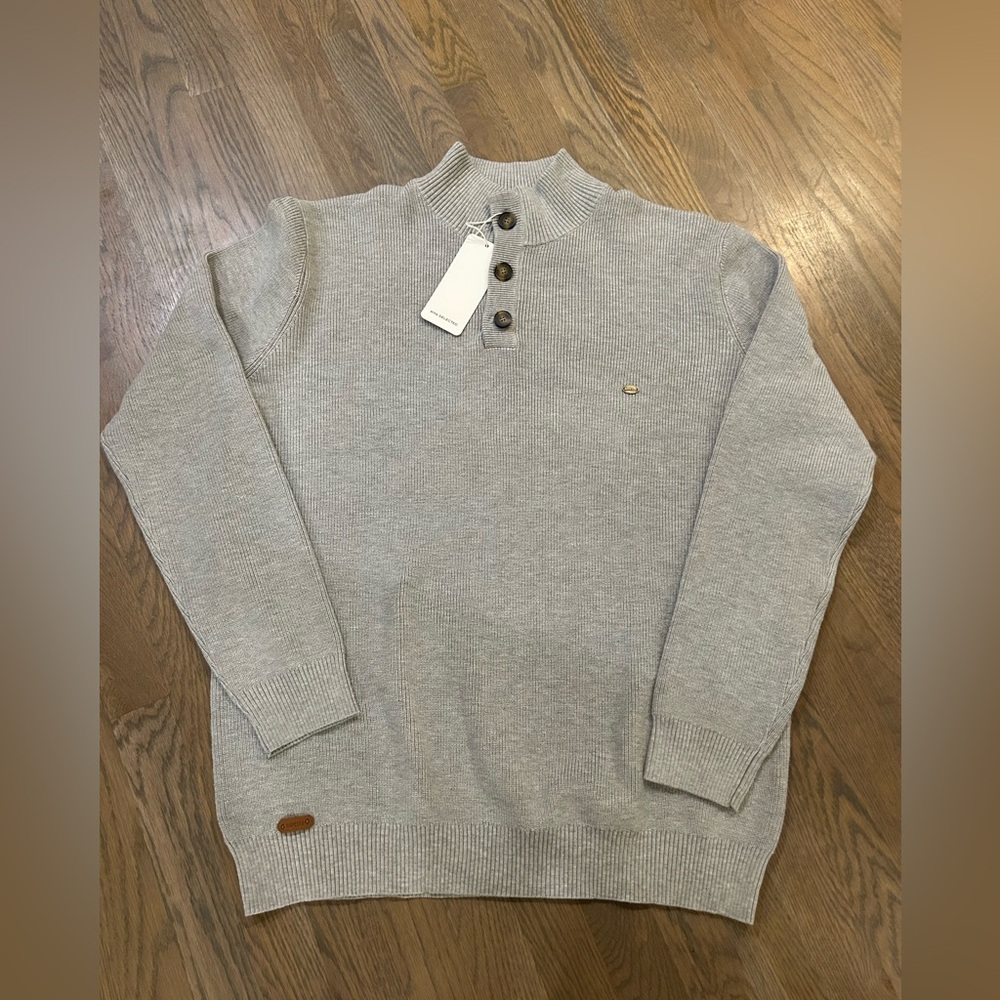 NWT - Men's 2XL AHA Selected Gray 3 button Mock Neck Sweater Cotton